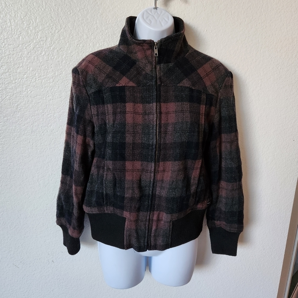 Prana plaid bomber jacket women's size medium